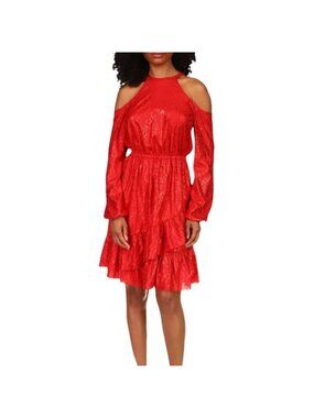 MICHAEL Michael Kors Women's NWT $165 Red Metallic Cold-Shoulder Dress, Size XL
